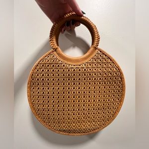 Anthropology Woven Round Crossbody Handbag - Camel / Tan